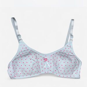 Heart Patterned Light Blue Bra